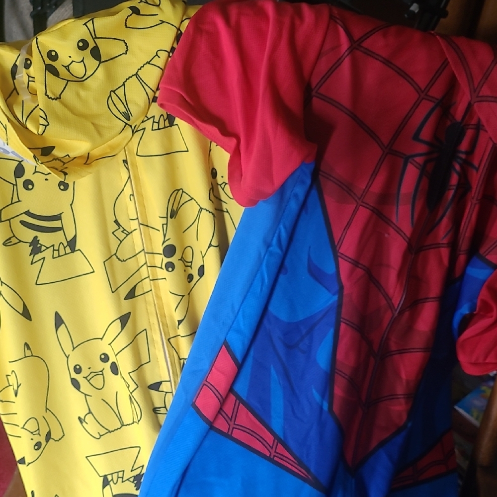 Yellow Pikachu and Red Blue Spider-Man Hoodies